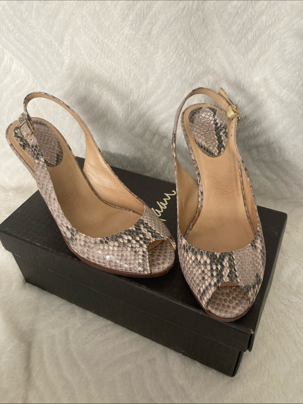 Women's Peep-Toe Slingback in pink,  gray Snake Print. Cole haan carma OT sling